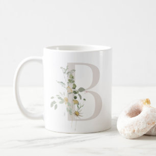 Initial B mit Blume in Weich-Farbe Kaffee Tasse