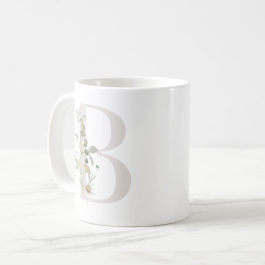 Initial B mit Blume in Weich-Farbe Kaffee Tasse (Vorderseite Links)