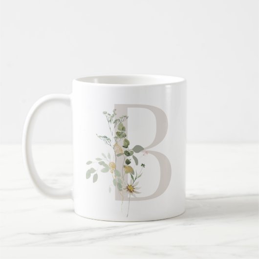 Initial B mit Blume in Weich-Farbe Kaffee Tasse (Links)