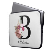 Initial B Modern Pink Boho Girly Floral Laptopschutzhülle (Vorderseite Links)