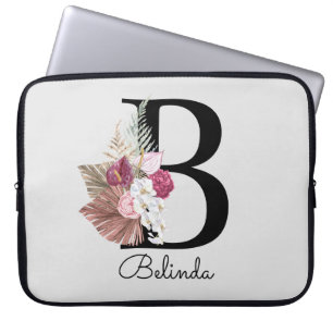 Initial B Modern Pink Boho Girly Floral Laptopschutzhülle