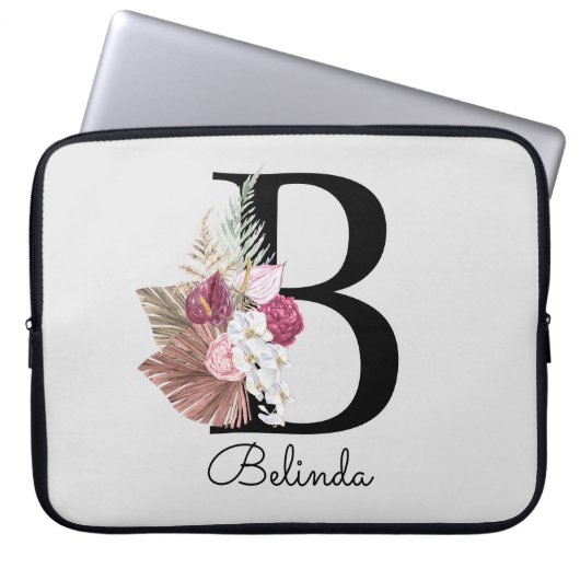 Initial B Modern Pink Boho Girly Floral Laptopschutzhülle (Vorderseite)