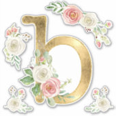 Initial B Monogramm Blush Rose Floral Wasserfarbe Aufkleber (Vorderseite)