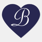 Initial B: Navy Blue & White Monogram Herz-Aufkleber (Vorderseite)