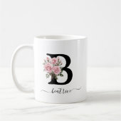 Initial B Rosa Rosen Floral Blume Monogramm Name Kaffeetasse (Links)