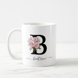 Initial B Rosa Rosen Floral Blume Monogramm Name Kaffeetasse