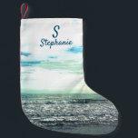 Initial "Beach Artistic Ocean Blue Monogram" Kleiner Weihnachtsstrumpf<br><div class="desc">Entworfen mit künstlerischem Foto von Strand Hintergrund mit Text-Vorlagen für Monogramm Initial und Name!</div>