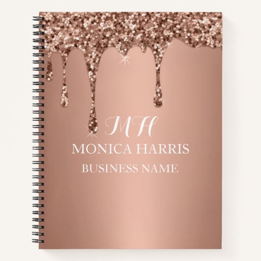 Initial beruflich Rose Gold Glitzer Monogram Notizblock (Vorderseite)