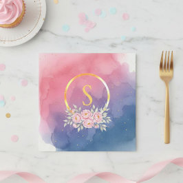 Initial Birthday Napkins Pink Watercolor Ombre  Serviette