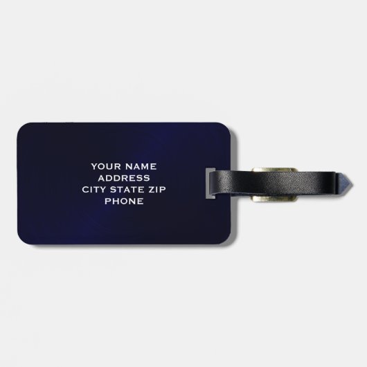 Initial blaues, gebürstetes Metallisches Monogramm Gepäckanhänger (Rückseite horizontal)