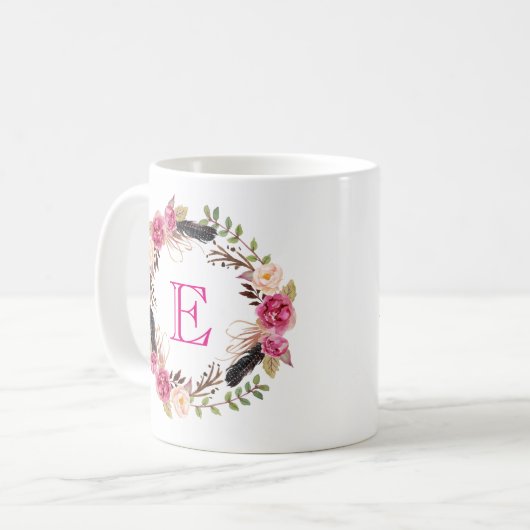 Initial Boho Coffee Tasse Monogram Teacup Floral C (Vorderseite Links)