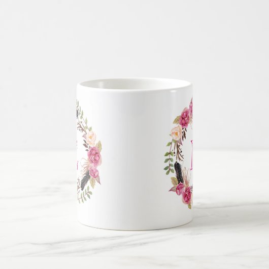 Initial Boho Coffee Tasse Monogram Teacup Floral C (Mittel)