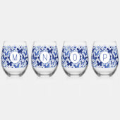 Initial Butterfly Watercolor Blue Monogram Weinglas Ohne Stiel (Hinten)