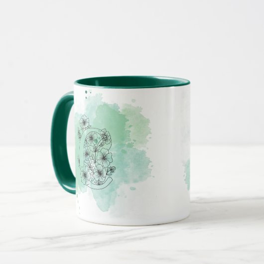 Initial C Aquarellmonogramm Grün Botanisch Tasse (Vorderseite Links)