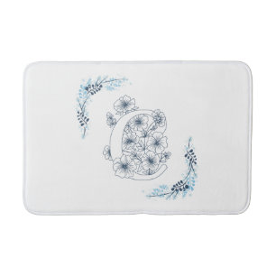 Initial "C" Blue Monogram Calm Floral Badematte
