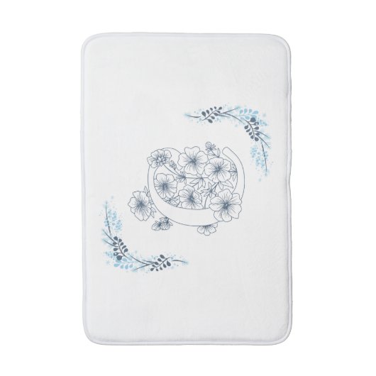 Initial "C" Blue Monogram Calm Floral Badematte (Vorderseite Vertikal)