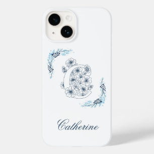 Initial "C" Blue Monogram Calm Floral Case-Mate iPhone 14 Hülle