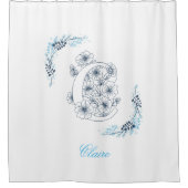 Initial "C" Blue Monogram Calm Floral Duschvorhang (Vorderseite)