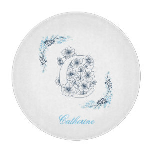 Initial "C" Blue Monogram Calm Floral Schneidebrett