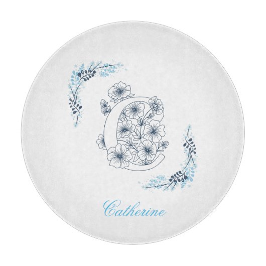 Initial "C" Blue Monogram Calm Floral Schneidebrett (Vorderseite)