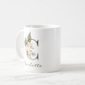 Initial C Boho Floral Orchid Greenery Individuelle Kaffeetasse (Vorderseite Links)