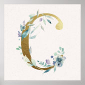 Initial C Golden and Blue Floral Monogram Poster (Vorne)