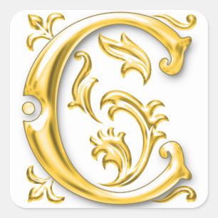 Initial-C-Hauptstadt-Briefaufkleber in Gold Quadratischer Aufkleber