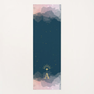 Initial Celestial Stars Space Monogram Rosa Blau Yogamatte
