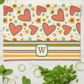 Initial Chic Heart Floral Pattern Monogramm Geschirrtuch (Gefaltet)