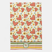 Initial Chic Heart Floral Pattern Monogramm Geschirrtuch (Vertikal)