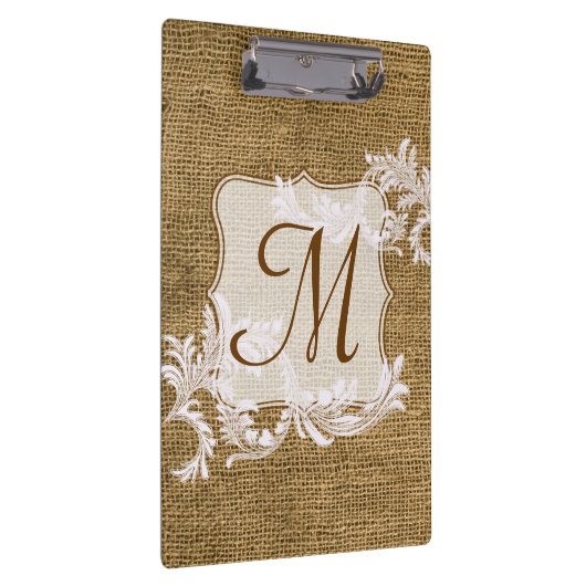 Initial-Clip-Board des Burlap Country Lace Monogra Klemmbrett (Rechts)