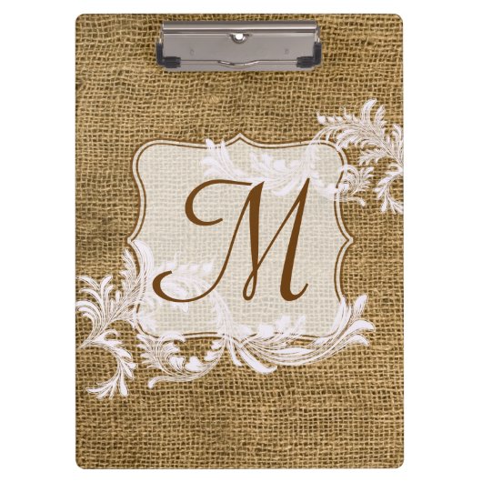 Initial-Clip-Board des Burlap Country Lace Monogra Klemmbrett (Vorderseite)