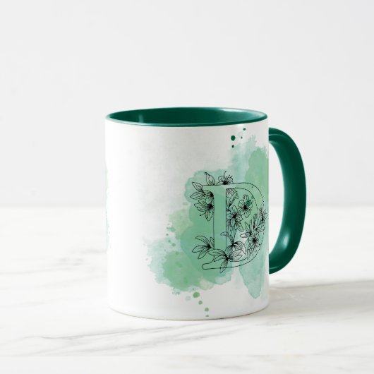 Initial D Aquarellmonogramm Grün Botanisch Tasse (VorderseiteRechts)