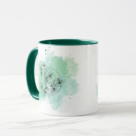 Initial D Aquarellmonogramm Grün Botanisch Tasse (Vorderseite Links)