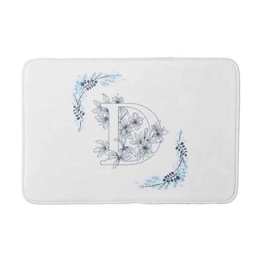 Initial "D" Blue Monogram Calm Floral Badematte (Vorderseite)