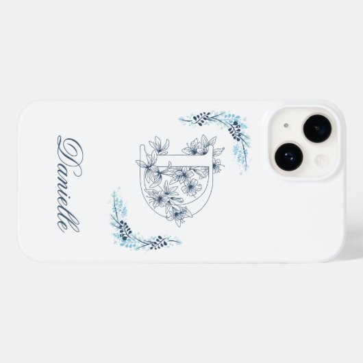 Initial "D" Blue Monogram Calm Floral Case-Mate iPhone Hülle (Rückseite (Horizontal))