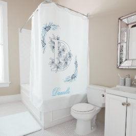 Initial "D" Blue Monogram Calm Floral Duschvorhang