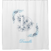 Initial "D" Blue Monogram Calm Floral Duschvorhang (Vorderseite)