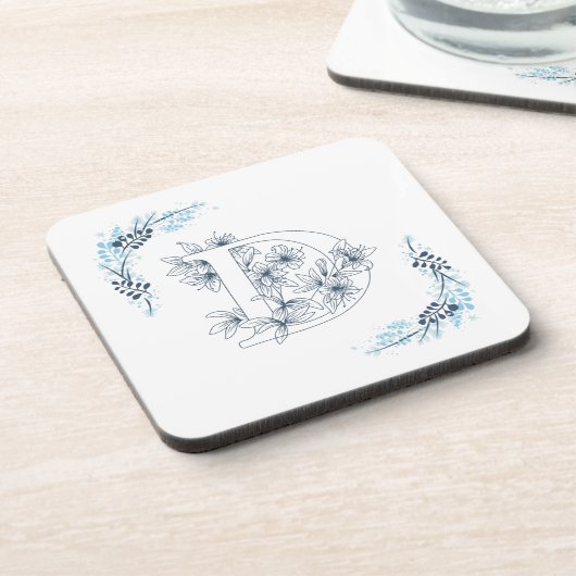 Initial "D" Blue Monogram Calm Floral Getränkeuntersetzer (Linke Seite)