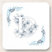 Initial "D" Blue Monogram Calm Floral Getränkeuntersetzer (Vorderseite)