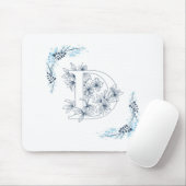 Initial "D" Blue Monogram Calm Floral Mousepad (Mit Mouse)