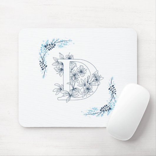 Initial "D" Blue Monogram Calm Floral Mousepad (Mit Mouse)