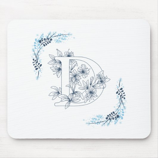 Initial "D" Blue Monogram Calm Floral Mousepad (Vorne)