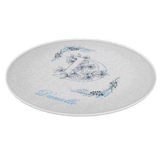 Initial "D" Blue Monogram Calm Floral Schneidebrett (Ecke)