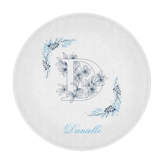 Initial "D" Blue Monogram Calm Floral Schneidebrett (Vorderseite)