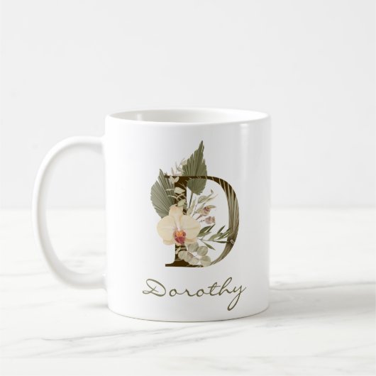 Initial D Boho Floral Orchid Greenery Individuelle Kaffeetasse (Links)