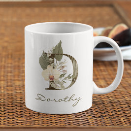 Initial D Boho Floral Orchid Greenery Individuelle Kaffeetasse