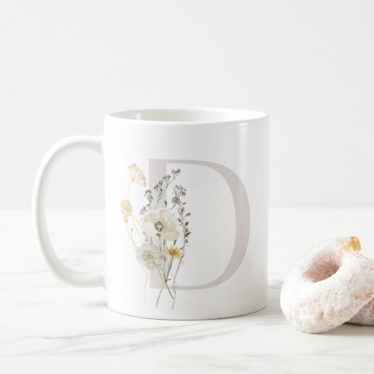 Initial D mit Blume in Weich-Farbe Kaffeemaschine  Kaffeetasse (Mit Donut)