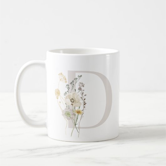 Initial D mit Blume in Weich-Farbe Kaffeemaschine  Kaffeetasse (Links)
