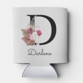 Initial D Mit Monogramm Pink Boho Floral Dosenkühler (Rückseite)